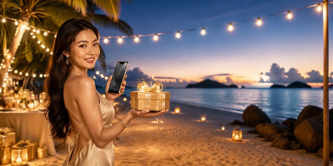Người dùng tại Côn Đảo nhận thưởng hoàn tiền và kiểm tra giao dịch tài chính qua điện thoại bên bãi biển